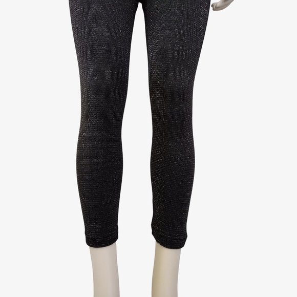 Under Control Black and Silver Metallic Shimmering Fleece Lined Leggings - Picture 4 of 11
